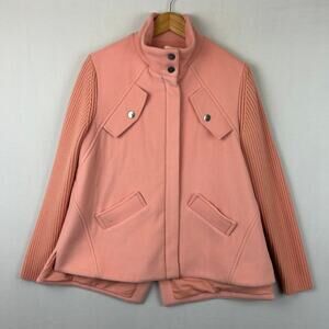 Pearl by Lela Rose Pink Wool Pea Coat Full Zip Made in USA Women's Size S